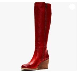 FSJ Red Comfortable Side Zipper Wedge High Heel Point Toe Fancy Pull On Shoes